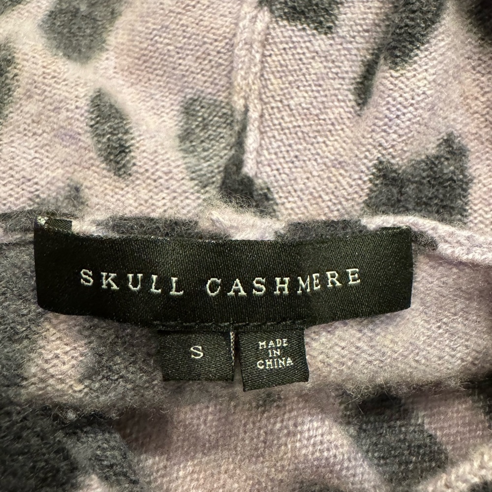 Skull Cashmere Purple and Black Leopard 100% Cashmere Skull Print Sweater - Picture 4 of 14